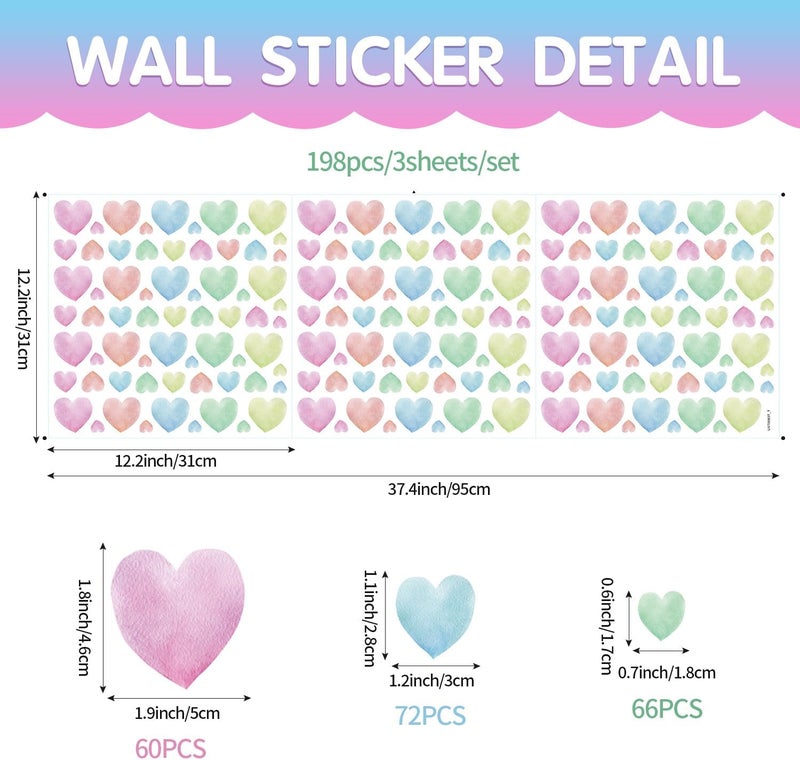 Kasubeso Watercolor Heart Wall Stickers,Colorful Heart Wall Decals,Easy to Peel and Stick Multicolor Heart Wall Decoration for Kids Bedroom Wallpapper Nursery Living Room Classroom Wall Décor - Image 5